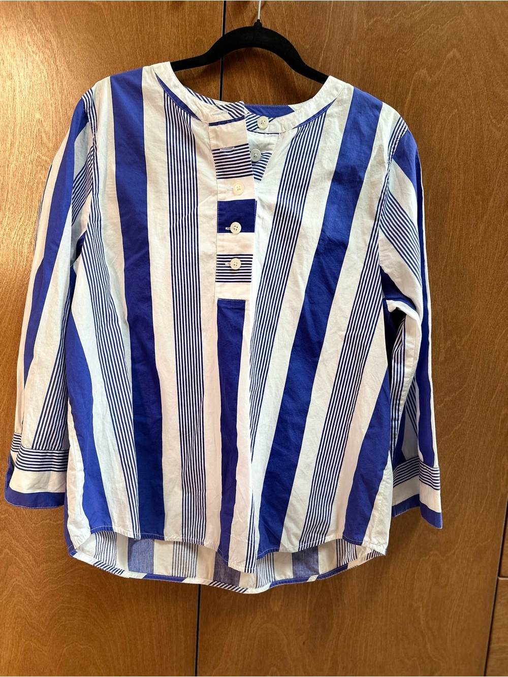 J.Crew Blue White Striped Popover Blouse Medium Button Front Tunic Top - Picture 4 of 5